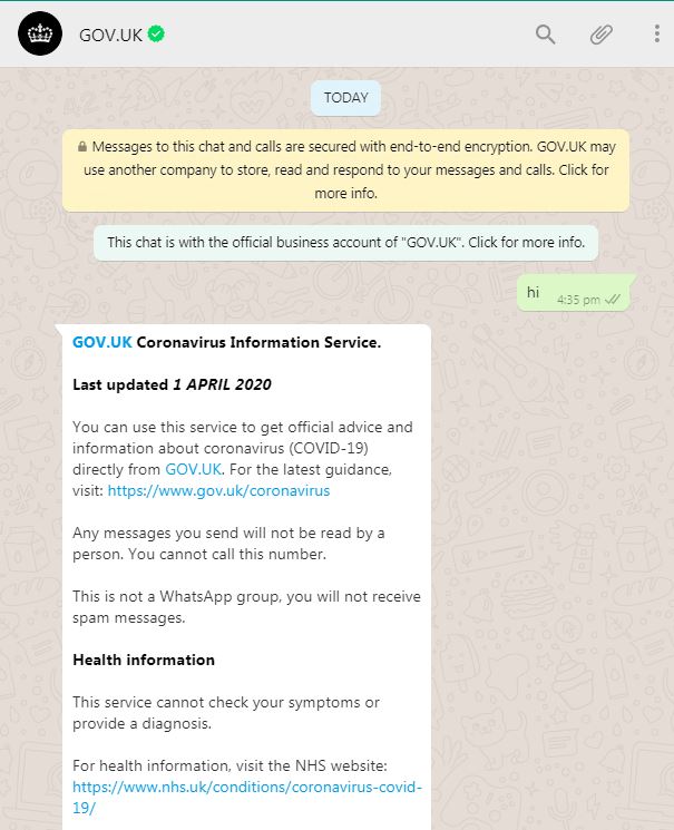 gov uk whatsapp