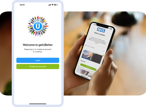 A person is holding a smartphone with the getUBetter app on the screen
